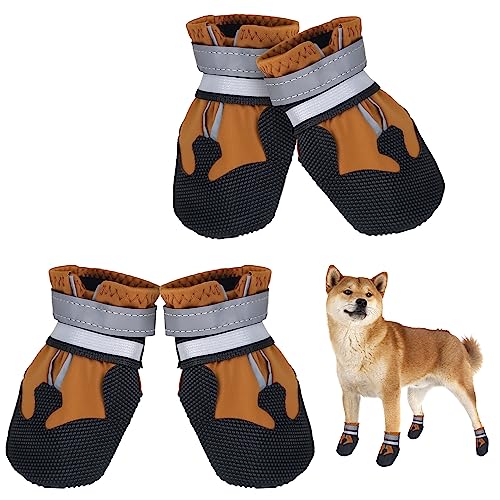 Avvrel Hundeschuhe, 4 Stück Pfotenschutz Hundestiefel rutschfeste wasserdichte Hundeschuhe mit Verstellbar Reflektierendem Riemen, Outdoor Hundeschuhe für Kleine Mittel Große Hunde (Braun, S) von Avvrel