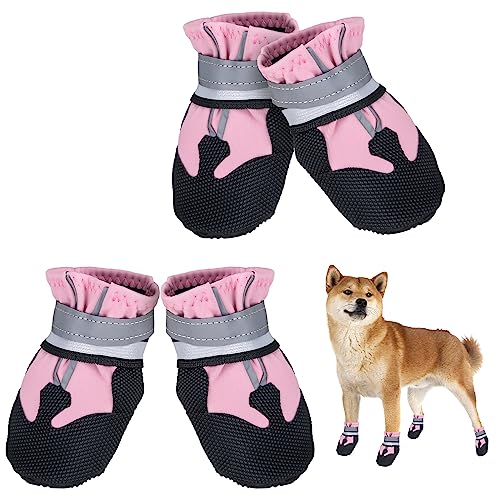 Avvrel Hundestiefel, 4er-Set Hundeschuhe, Hundestiefel mit verstellbaren reflektierenden Riemen und rutschfester Sohle für kleine, mittelgroße und große Hunde (M, Rosa) von Avvrel