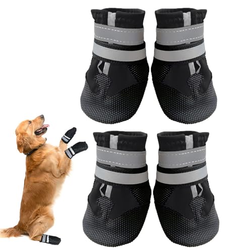 Avvrel Hundeschuhe für verletzte Pfoten, 4 Stück Hundeschuhe Hundeschuhe mit verstellbaren reflektierenden Riemen und rutschfester Sohle für kleine, mittelgroße und große Hunde (M, Schwarz) von Avvrel