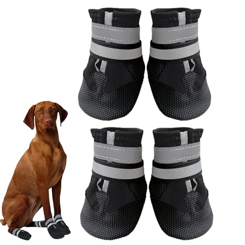 Avvrel Hundestiefel für verletzte Pfoten, 4er Set Hundeschuhe Hund Walkingstiefel mit verstellbaren reflektierenden Riemen und Anti-Rutsch-Sohle für kleine, mittelgroße und große Hunde (XL, Schwarz) von Avvrel