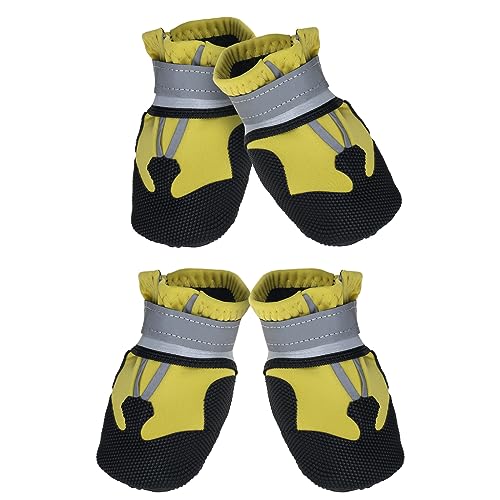 Avvrel Hundestiefel 4er Set Hundeschuhe Hundestiefel mit verstellbaren reflektierenden Riemen und rutschfester Sohle für kleine mittelgroße und große Hunde (XXL, Gelb) von Avvrel