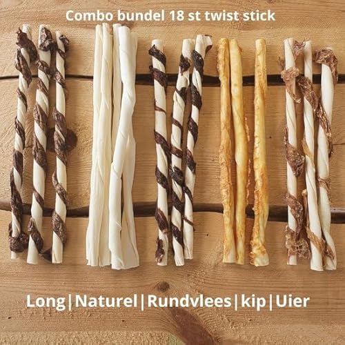 Aware Pet Products Kombibündel 18 Stück Twist Stick - 25,5 cm - 5 Geschmacksrichtungen: Huhn | Long | Euer | Rindfleisch | Natur - von Aware Pet Products