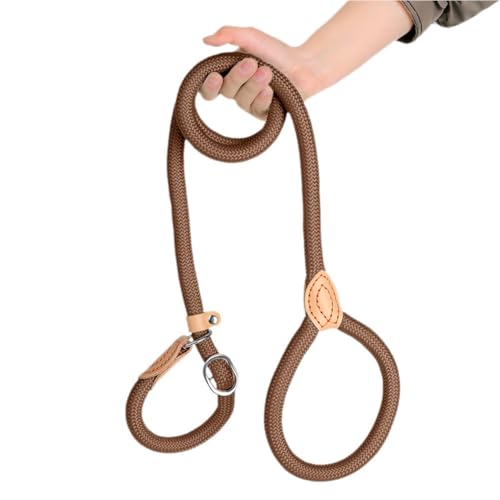 Awpland Retrieverleine mit Zugstopp, 150 cm Nylon Hundeleine mit Halsband für Mittlere und Große Hunde, Weicher Gepolsterter Griff, Braun von Awpland