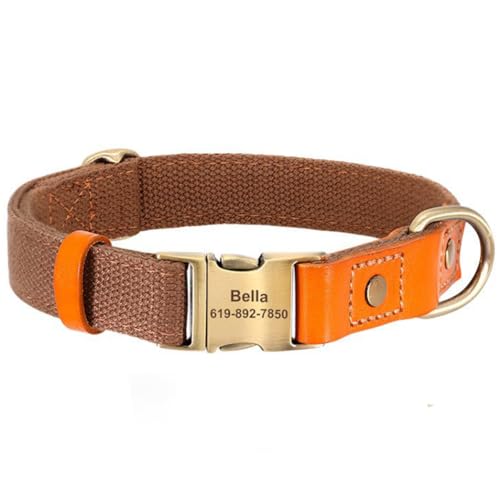 Personalisiertes Hundehalsband für Welpen, Nylon-Halsband mit Name und Telefonnummer, verstellbare Größen für kleine Hunde, 6 Farben, für Männer, Frauen, Jungen, Mädchen, Welpen (Braun, L) von Awpland