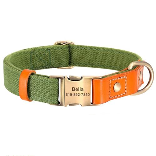 Personalisiertes Hundehalsband für Welpen, Nylon-Halsband mit Name und Telefonnummer, verstellbare Größen für kleine Hunde, 6 Farben, männlich, weiblich, Jungen, Mädchen, Welpen (Grün, L) von Awpland