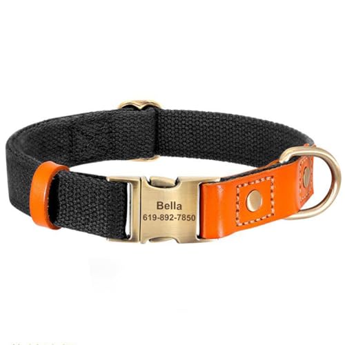 Personalisiertes Hundehalsband für Welpen, Nylon-Halsband mit Name und Telefonnummer, verstellbare Größen für kleine Hunde, 6 Farben, männlich, weiblich, Jungen, Mädchen, Welpen (Schwarz, L) von Awpland