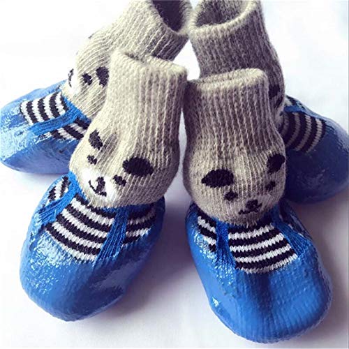 AxBALL 4 Stück/Set S M L Baumwolle Gummi Haustier Hund Schuhe Wasserdicht rutschfest Hund Regen Schneeschuhe Socken Hund Schuhe Hund Katze (Color : Blue, Size : Medium) von AxBALL