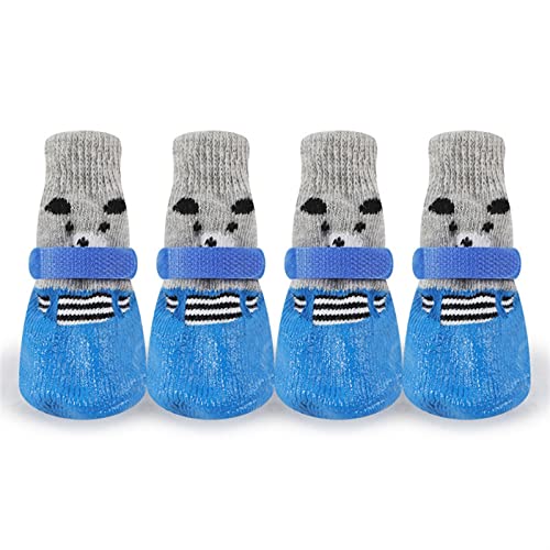 AxBALL 4Pcs Dog Socks Pet Dog Cat Boots Shoes Adjustable Waterproof Anti-Slip Dog Shoes Dog Paw for Small and Medium Dogs (Color : Blue, Size : Small) von AxBALL