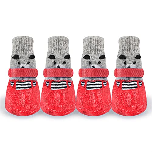 AxBALL 4Pcs Dog Socks Pet Dog Cat Boots Shoes Adjustable Waterproof Anti-Slip Dog Shoes Dog Paw for Small and Medium Dogs (Color : Red, Size : Large) von AxBALL
