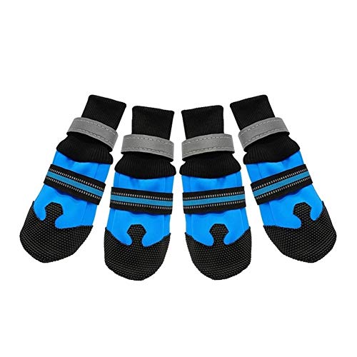 AxBALL 4pcs wasserdichte Winter-Haustier-Hundeschuhe Anti-Rutsch-Schnee Pet Boots Paw Schutz Reflektierende for Medium Large Hunde Labrador Husky Warm (Color : Blue, Size : Large) von AxBALL