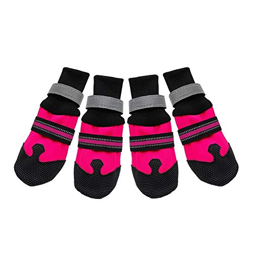 AxBALL 4pcs wasserdichte Winter-Haustier-Hundeschuhe Anti-Rutsch-Schnee Pet Boots Paw Schutz Reflektierende for Medium Large Hunde Labrador Husky Warm (Color : Rose, Size : Small) von AxBALL