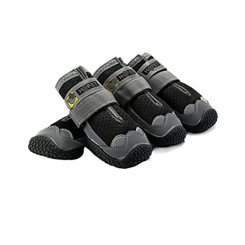 AxBALL Bequeme, atmungsaktive Schuhe for Hunde, reflektierende, verstellbare Riemen, rutschfeste Welpen-Haustierstiefel for mittelgroße Hunde (Color : Black, Size : 3X-Large) von AxBALL