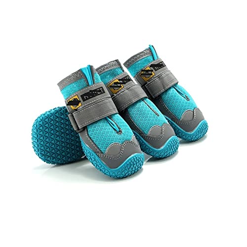 AxBALL Bequeme, atmungsaktive Schuhe for Hunde, reflektierende, verstellbare Riemen, rutschfeste Welpen-Haustierstiefel for mittelgroße Hunde (Color : Blue, Size : 3X-Large) von AxBALL