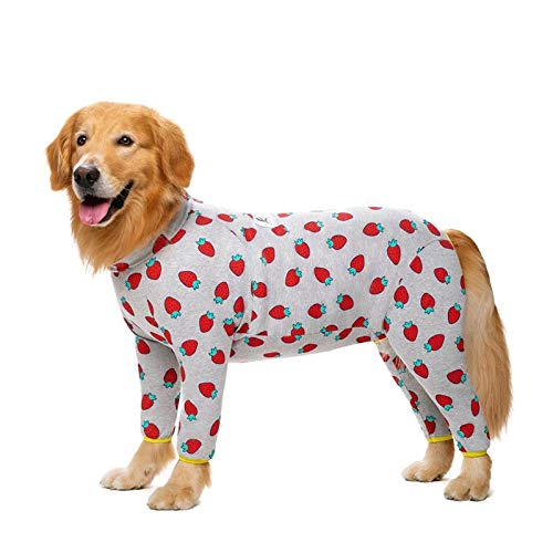 AxBALL Cotton Große Hunde-Bekleidung Pyjamas Medium Hundekostüm Jumpsuits Hundebkleidung Männlich Weiblich Fully Covered Bauch (Color : Strawberry, Size : 38(Chest 108cm)) von AxBALL