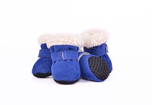 AxBALL Hundeschuhe, Hundestiefel, 4er Set rutschfeste Hundeschutzstiefel Hundeschuhe mit Riemen for kleine mittelgroße Hunde im Freien (Color : Blue, Size : L) von AxBALL