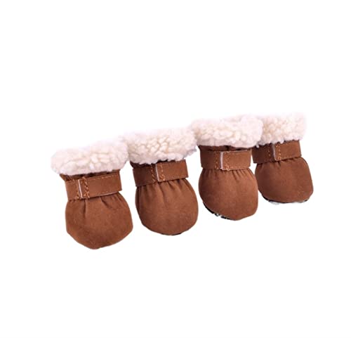 AxBALL Hundeschuhe, Hundestiefel, 4er Set rutschfeste Hundeschutzstiefel Hundeschuhe mit Riemen for kleine mittelgroße Hunde im Freien (Color : Brown, Size : L) von AxBALL