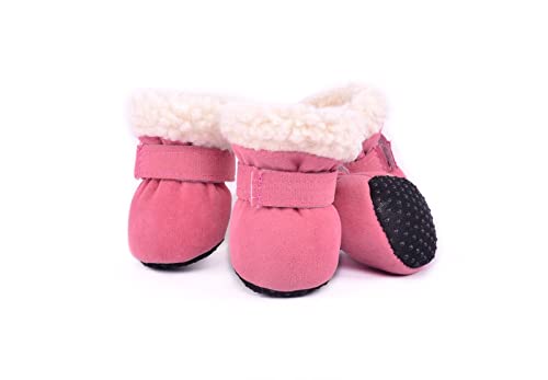 AxBALL Hundeschuhe, Hundestiefel, 4er Set rutschfeste Hundeschutzstiefel Hundeschuhe mit Riemen for kleine mittelgroße Hunde im Freien (Color : Pink, Size : L) von AxBALL