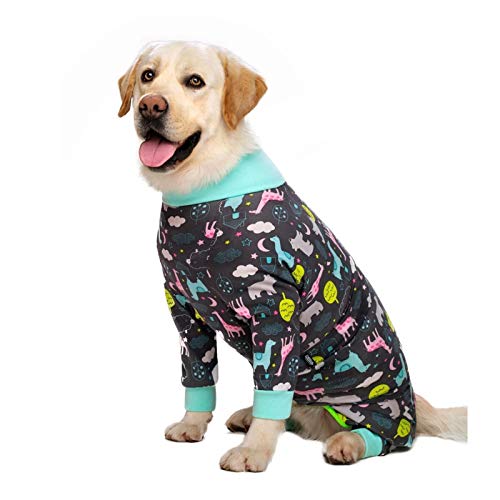 AxBALL Medium Large Dogs Pyjamas for Haustier-Hunde-Kleidung Overall for Hundekostüm Mantel for Hunde Karikatur druckte Kleidung Hemd (Color : Darkgrey Dogs Pajama, Size : 28(Bust 68cm)) von AxBALL