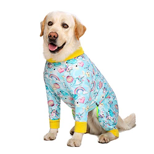 AxBALL Medium Large Dogs Pyjamas for Haustier-Hunde-Kleidung Overall for Hundekostüm Mantel for Hunde Karikatur druckte Kleidung Hemd (Color : Green Dogs Pajama, Size : 30(Bust 76cm)) von AxBALL