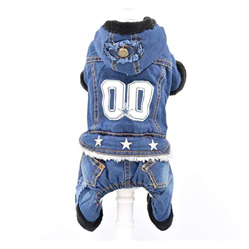 AxBALL Neuester Entwurf-Warm Hund Jeans Eindickung Vier Beine Haustier-Kleidung for Herbst und Winter Denim-Gewebe Hund Jumpsuits Zubehör for Haustiere (Color : Blue, Size : L) von AxBALL