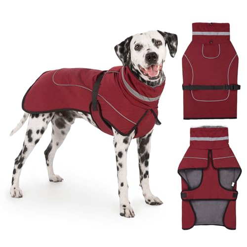 Axcimond Mantel Hund Wasserdicht Winter Hundemantel Warm Wasserdicht Hundejacke Fleece Hundepullover Hundemantel mit Fellkragen Reflektierend Winterjacke für Kleine Mittlere Große Hunde Regenmantel von Axcimond