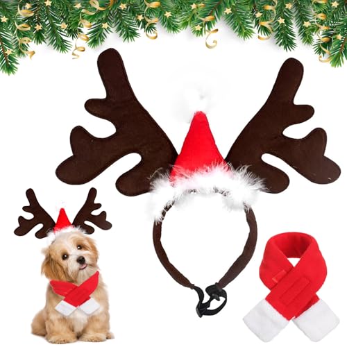 Axinyijia Weihnachten Haustier Stirnband Hundekostüm, Weihnachtsmütze Hund Geschenk Weihnachtsschal Katzen Weihnachtskostüm Hunde Elch Haarreif von Axinyijia