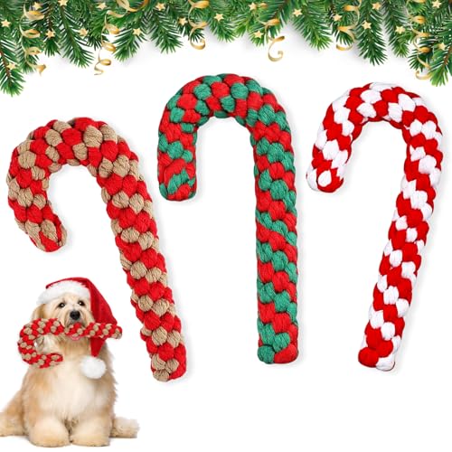 Axinyijia 3 Stück Hundespielzeug Weihnachten Zuckerstangen Seil, Hunde Kauspielzeug Zuckerstange Weihnachten Geschenk, Interaktives Hundespielzeug Weihnachten für Hund von Axinyijia