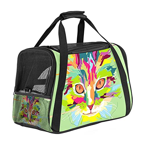 Ästhetische Katze Tier Leben Pop Art Portrait Haustier Tragetasche Tragbare Tragetasche Top Öffnung Abnehmbare Matte Und Atmungsaktive Mesh Transport Handtasche Für Hunde Und Katzen von AxssjS