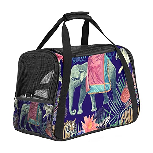 Airline zugelassene Hundetragetasche, ästhetische Tiere, Elefant, Tiger, weiche Seite, Haustier-Tragetasche für kleine Hunde und Katzen, tragbare Haustier-Reisehandtasche, offen, 43,2 x 25,4 x 30,4 cm von AxssjS