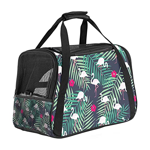 Fluggesellschaften zugelassene Hundetragetasche, Flamingo-Palmenblätter, weiche Seite, Haustier-Tragetasche für kleine Hunde und Katzen, tragbare Haustier-Reisehandtasche, offen, 43,2 x 25,4 x 30,7 cm von AxssjS