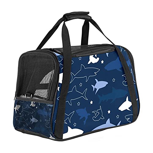 Fluggesellschaften zugelassene Hundetragetasche, Haie Marineblau, weiche Seiten, Transporttasche für kleine Hunde und Katzen, tragbare Haustier-Reise-Handtasche, oben offen, 43,2 x 25,4 x 20,8 cm von AxssjS