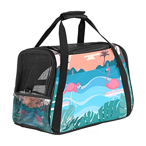 Fluggesellschaften zugelassene Hundetragetasche, tropische Landschaft, Flamingos, weiche Transporttasche für kleine Hunde und Katzen, tragbare Haustier-Reise-Handtasche, offene Oberseite, 43,2 x 25,4 x 20,4 cm von AxssjS