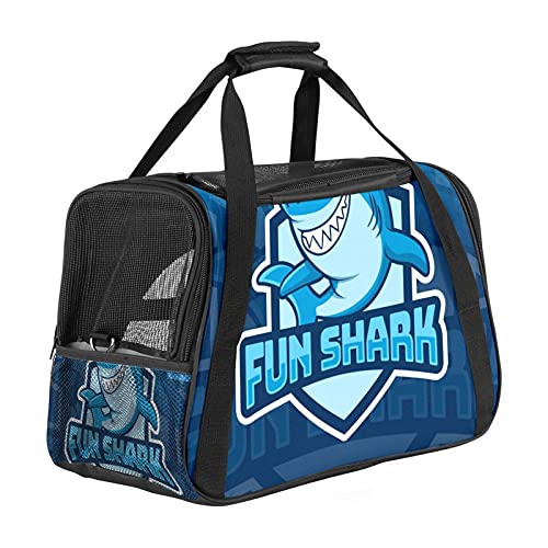 Funny Shark Haustier-Reisetasche mit 3 offenen Netztüren und verstellbarem Schultergurt, tragbare Handtasche für kleine Welpen, Hunde, Katzen, Reisetasche von AxssjS