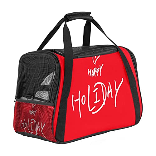 Happy Holiday Transporttasche für Haustiere, mit 3 offenen Netztüren und verstellbarem Schultergurt, tragbare Handtasche für kleine Welpen, Hunde, Katzen, Reisetasche, Rot von AxssjS