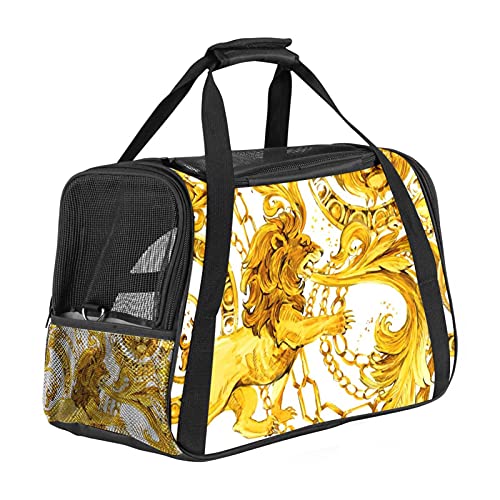 Hundetragetasche für kleine Hunde und Katzen, luxuriös, goldfarbener Löwe, weiche Seiten, tragbare Haustier-Reisetasche, offene Oberseite, 43,2 x 25,4 x 30,8 cm von AxssjS