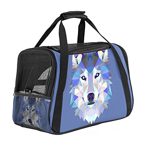 Hundetragetasche für kleine Hunde und Katzen, von Fluggesellschaften zugelassen, Wolf Hipster, blaues Muster, weiche Seiten, tragbare Haustier-Reisehandtasche, offene Oberseite, 43,2 x 25,4 x 30,4 cm von AxssjS