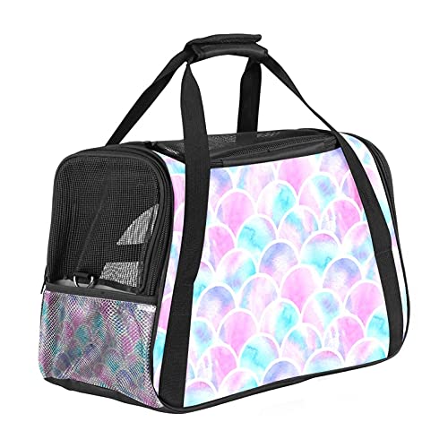 Mermaid Scale Pink Blue Pet Carrier Bag Tragbare Tote Bag Top Opening Removable Mat and Breathable Mesh Transport Handbag for Dogs and Cats von AxssjS