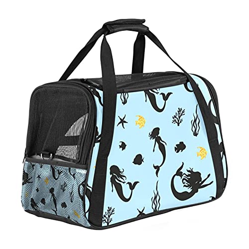 Ocean Mermaid Fish Blue Pet Carrier Bag Tragbare Tote Bag Top Opening Removable Mat and Breathable Mesh Transport Handbag for Dogs and Cats von AxssjS