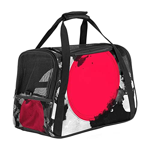 Reisetasche für Haustiere, mit 3 offenen Netztüren und verstellbarem Schultergurt, tragbare Handtasche für kleine Welpen, Hunde, Katzen, Schwarz / Weiß / Rot von AxssjS