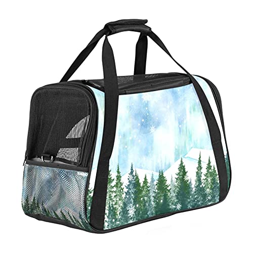 Transporttasche für Hunde, von Fluggesellschaften zugelassen, schneebedeckte Winterlandschaft mit weichen Seiten, für kleine Hunde und Katzen, tragbare Haustier-Reisetasche, oben offen, 43,2 x 25,4 x 30,8 cm von AxssjS