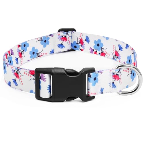 Ayaseen Hundehalsband mit Blumenmotiv für mittelgroße Hunde – weiche Baumwolle, verstellbar, niedliches Hundehalsband für Mädchen, Hund, hübsches Blumenmuster, Frühlings-Hundehalsband, Geschenk für von Ayaseen