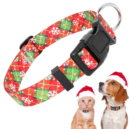 BiPawTi Hunde Weihnachtshalsband, Rot Plaid Schneeflocke Thema Weihnachten Niedliche Hundehalsbänder, Verstellbares Welpen-Hundehalsband für kleine Hunde, Haustier Dekoratives Halsband (Weihnachten, von Ayaseen