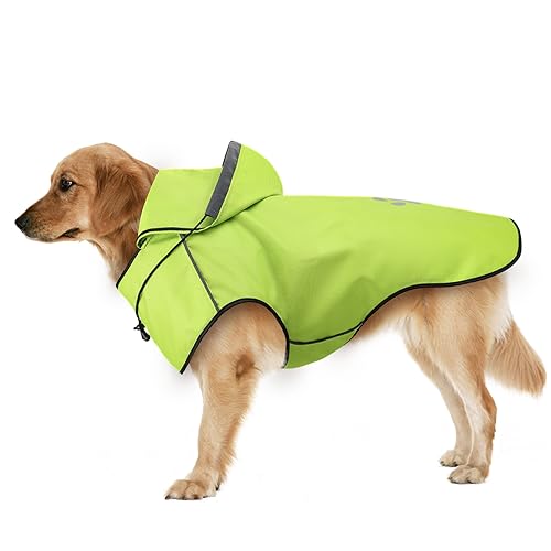 Hunde-Regenmantel für große Hunde, reflektierende Hunde-Regenjacke mit Kapuze, weich, leicht, mit Kapuze und verstellbarem Kordelzug/reflektierendem Streifen/Loch für die Leine, wasserdichte von Ayaseen