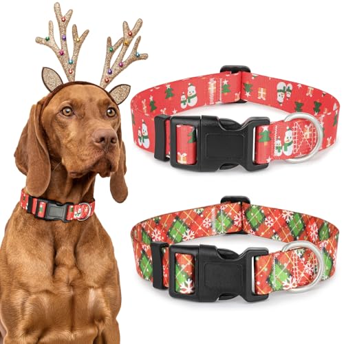 Weihnachts-Hundehalsbänder für große Hunde, Schneemann, Weihnachtsbaum, Weihnachtsdesign, rotes Karomuster, Schneeflockenmuster, Hundehalsband mit Sicherheitsschnalle, verstellbar, niedliches von Ayaseen