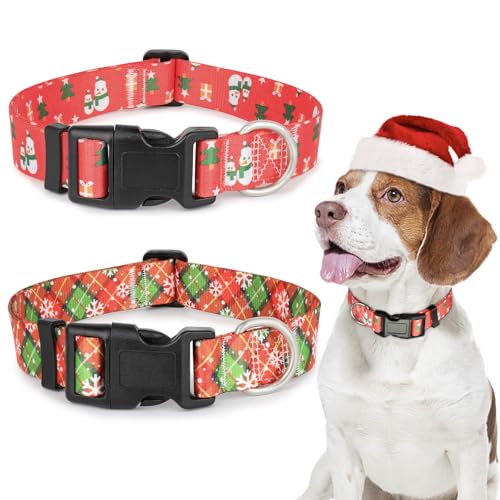 Weihnachts-Hundehalsband, Größe M, Schneemann, Weihnachtsbaum, Weihnachtsdesign, rotes Karomuster, Schneeflockenmuster, Hundehalsband mit Sicherheitsschnalle, verstellbar, niedliches Hundehalsband, von Ayaseen