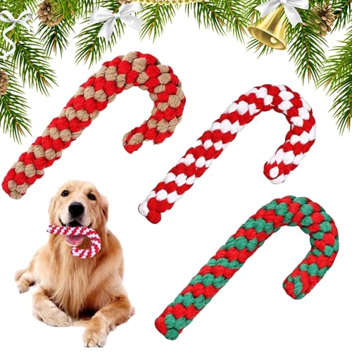 Ayizhiniu 3pcs Hundespielzeug Zuckerstange, Kauspielzeug für Hund, Hundezähne Reinigungsseil Spielzeug, Hund Spielzeug Weihnachten Zuckerstangen Seil, Geeignet Reinigen Zähne Hundes von Ayizhiniu