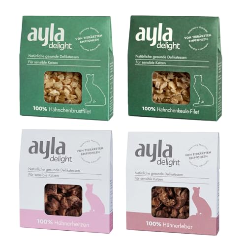 AYLA Gourmet-Mix Gefriergetrocknetes Katzenfutter | 5X Bundle Hühnerbrust, Schenkel, Leber & Herz | Multivitamin-Boost | Für gesunde Knochen & Abwehrkräfte von AYLA