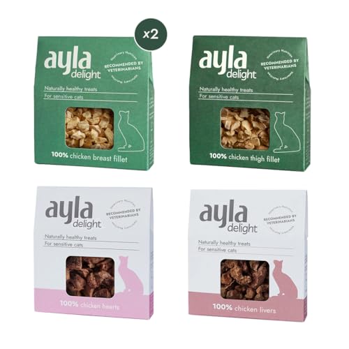 AYLA Gourmet-Mix Gefriergetrocknetes Katzenfutter | 5X Bundle Hühnerbrust, Schenkel, Leber & Herz | Multivitamin-Boost | Für gesunde Knochen & Abwehrkräfte von AYLA