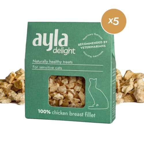 AYLA Premium Gefriergetrocknetes Hühnerbrust-Filet | 5X Bundle Proteinreiches Katzenfutter | Vital-Booster für Fell & Muskulatur | Für Kitten & Erwachsene Katzen von Ayla when you care