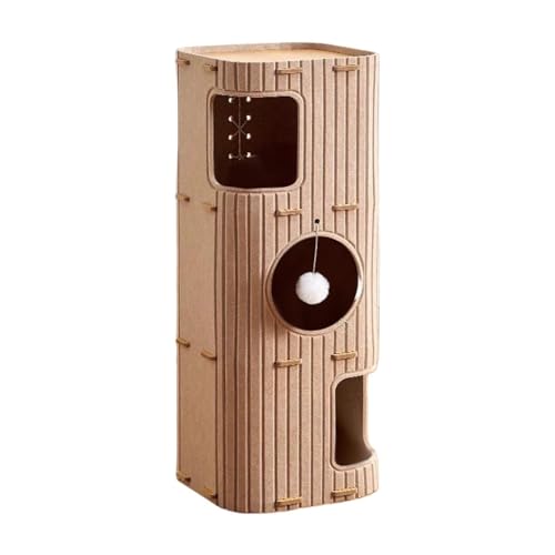 Aymzbd Katzenhaus mit Hängendem Ballspielzeug, Schutzhütte, Gemütlicher Kratzbaum für Kätzchen, Katzenkletterbaum Zum Spielen Mehrerer Katzen, Hellbraun, 3 Ebenen Aymzbd Katzenhaus mit Hängendem Ballspielzeug, Schutzhütte, Gemütlicher Kratzbaum für Kätzchen, Katzenkletterbaum Zum Spielen Mehrerer Katzen, Hellbraun, 3 Ebenen von Aymzbd